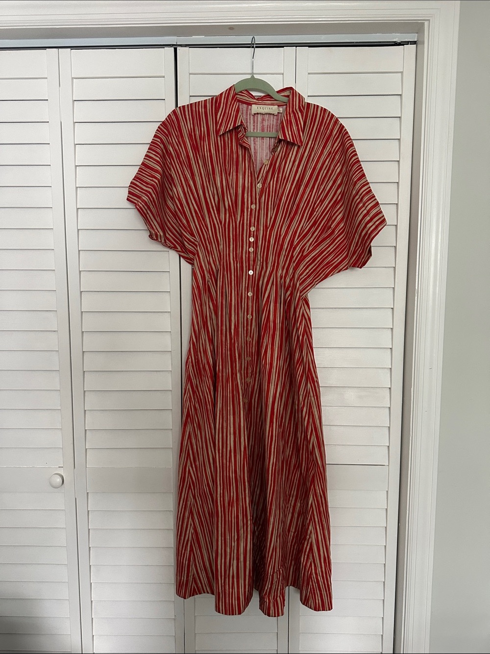 Striped Button-Front Maxi Dress in Red and Cream